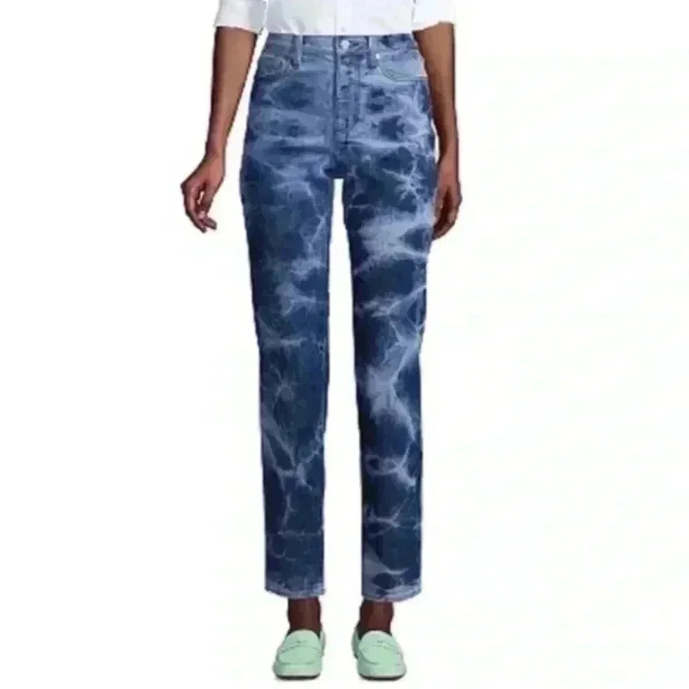 Lands End size 14 tie dye denim jeans . Straight leg high rise. EUC.